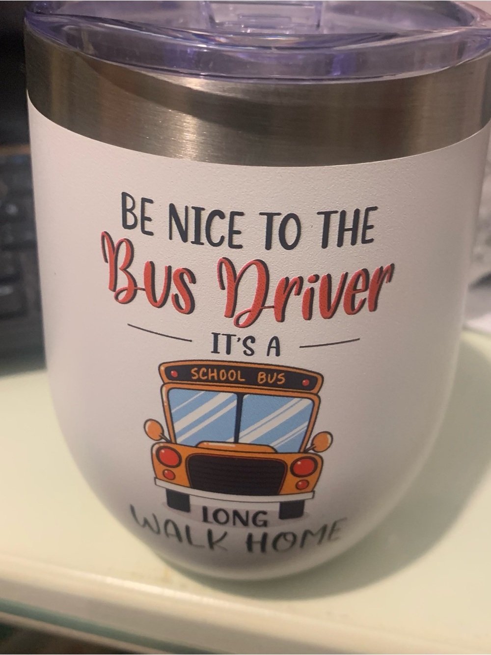 Be Nice to the Bus Driver White Art Print